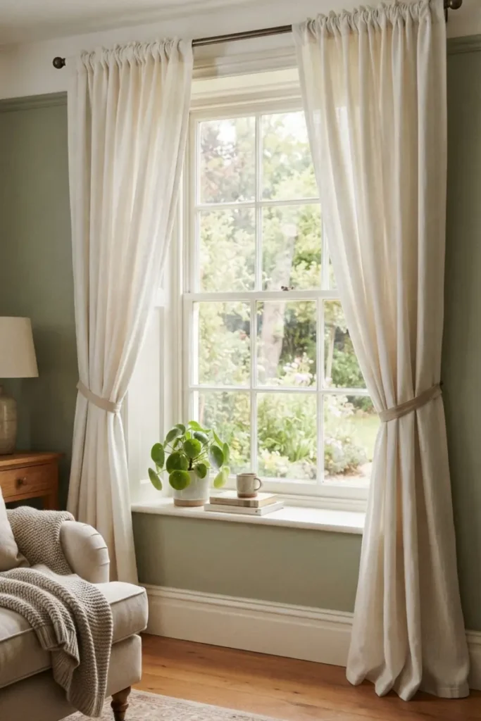Rod pocket curtains gathered onto a rod through a sewn fabric channel
