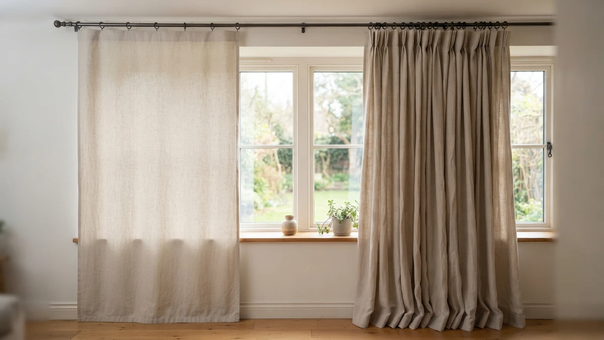 How much fullness should curtains have — thin flat curtain vs properly gathered full curtain comparison