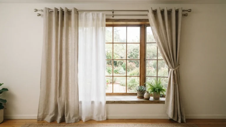 Single vs double curtain rods — double rod setup with sheer and heavier linen curtains layered on a window