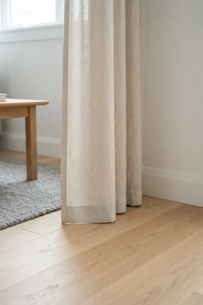 Floor-skimming linen curtains with a clean, contemporary hem