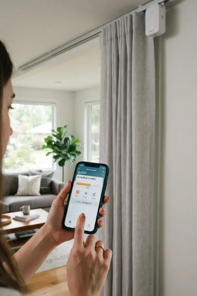 Motorized curtain track controlled from a smartphone app