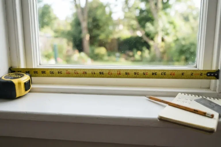 How to measure windows for curtains — steel tape measure, pencil, and notepad laid out for accurate window measurements