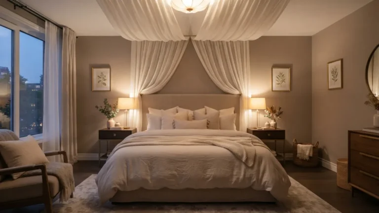 Curtain above bed ideas — soft fabric draped above a bed for a dreamy, boutique-hotel feel